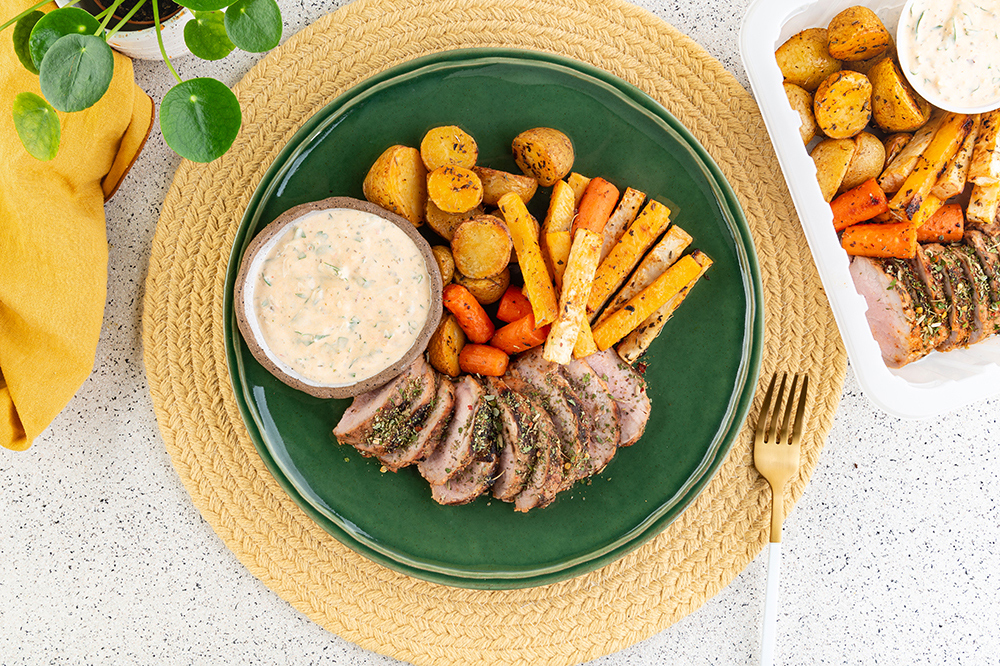 Grilled porchettaspiced pork filet, Italianstyle mayo WeCook